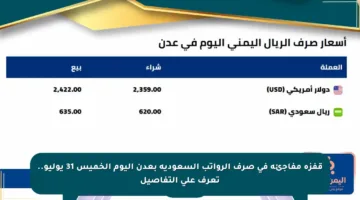 قفزة مفاجئة في صرف الرواتب السعودية بعدن اليوم الخميس 31 يوليو.. تعرف على التفاصيل